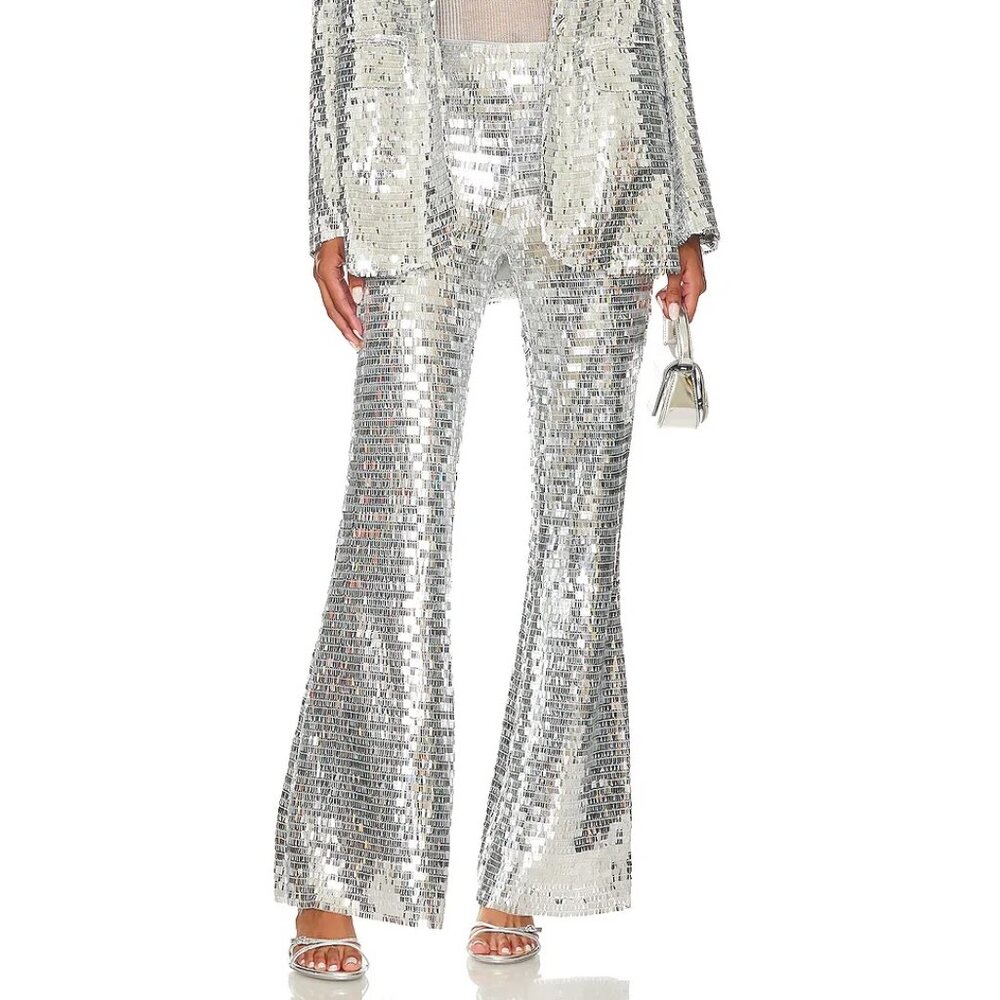 NWT Simon Miller Women's Sequin Robo Pants in Silver - Size 8 / Disco Fun Pants